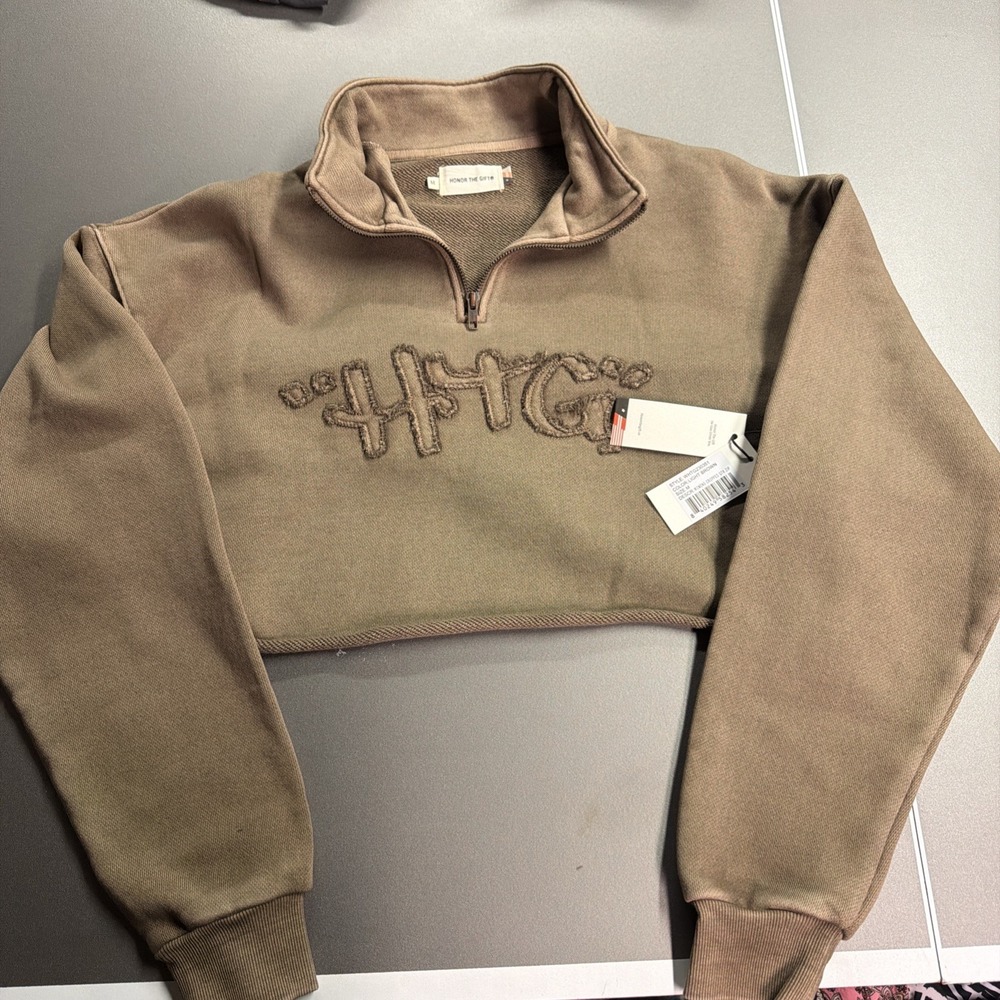 Honor The Gift Sweater Women's  Quarter Zip Cropped Brown Size M NWT